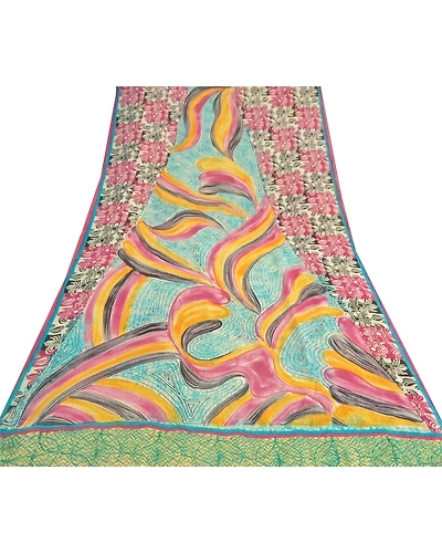 Sanskriti Vintage Indian Sarees Pure Georgette Silk Printed Sari Craft Fabric, PRG-8873-Multi-Printed Floral Design-Pure Georgette Silk-8
