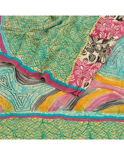Sanskriti Vintage Indian Sarees Pure Georgette Silk Printed Sari Craft Fabric, PRG-8873-Multi-Printed Floral Design-Pure Georgette Silk-9