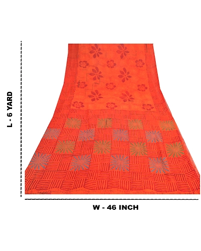 Sanskriti Vintage Orange Sarees Pure Georgette Silk Printed Sari Craft Fabric, PRG-8874-Orange-Printed Floral Design-Pure Georgette Silk-3