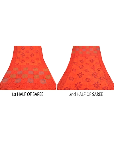 Sanskriti Vintage Orange Sarees Pure Georgette Silk Printed Sari Craft Fabric, PRG-8874-Orange-Printed Floral Design-Pure Georgette Silk-5