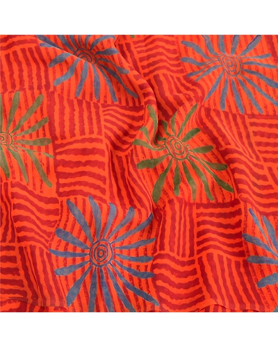 Sanskriti Vintage Orange Sarees Pure Georgette Silk Printed Sari Craft Fabric, PRG-8874-Orange-Printed Floral Design-Pure Georgette Silk-6
