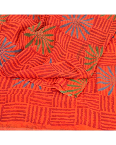 Sanskriti Vintage Orange Sarees Pure Georgette Silk Printed Sari Craft Fabric, PRG-8874-Orange-Printed Floral Design-Pure Georgette Silk-7