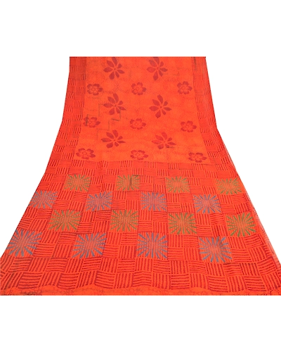 Sanskriti Vintage Orange Sarees Pure Georgette Silk Printed Sari Craft Fabric, PRG-8874-Orange-Printed Floral Design-Pure Georgette Silk-8