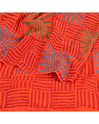 Sanskriti Vintage Orange Sarees Pure Georgette Silk Printed Sari Craft Fabric, PRG-8874-Orange-Printed Floral Design-Pure Georgette Silk-9