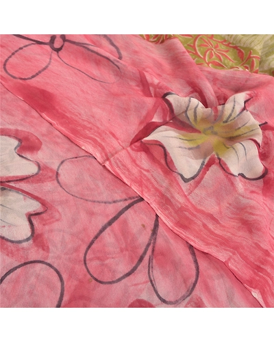 Sanskriti Vintage Indian Sarees Blend Georgette Printed Fabric Craft 5 Yard Sari, PRG-8885-Multi Color-Printed Work-Blend Georgette-1