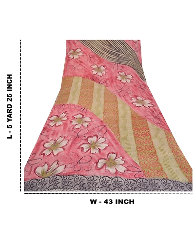 Sanskriti Vintage Indian Sarees Blend Georgette Printed Fabric Craft 5 Yard Sari, PRG-8885-Multi Color-Printed Work-Blend Georgette-3