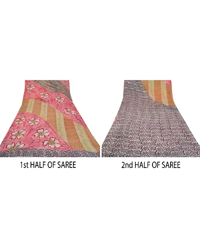 Sanskriti Vintage Indian Sarees Blend Georgette Printed Fabric Craft 5 Yard Sari, PRG-8885-Multi Color-Printed Work-Blend Georgette-5