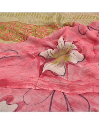 Sanskriti Vintage Indian Sarees Blend Georgette Printed Fabric Craft 5 Yard Sari, PRG-8885-Multi Color-Printed Work-Blend Georgette-6