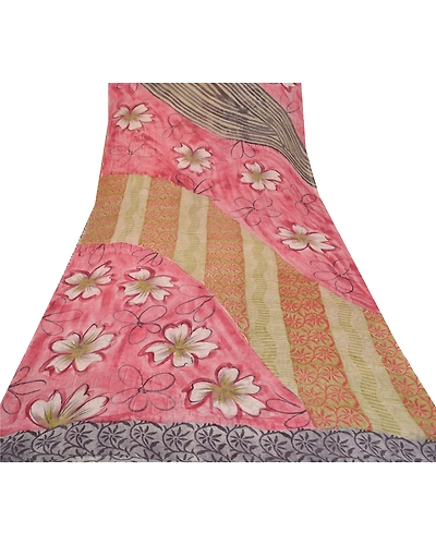 Sanskriti Vintage Indian Sarees Blend Georgette Printed Fabric Craft 5 Yard Sari, PRG-8885-Multi Color-Printed Work-Blend Georgette-8