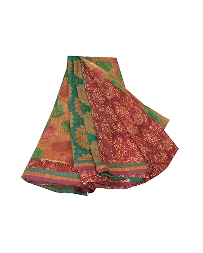 Sanskriti Vintage Dark Red Sarees Pure Georgette Silk Fabric Craft Printed Sari, PRG-8926-Dark Red-Printed Work-Pure Georgette Silk-2