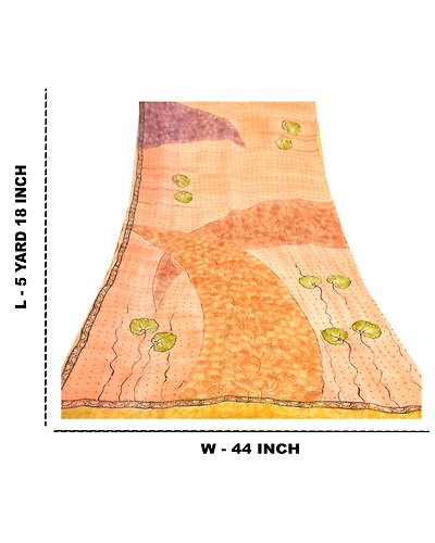 Sanskriti Vintage Indian Sarees Blend Georgette Fabric Craft Printed Sari, PRG-8929-Multi Color-Printed Work-Blend Georgette-3