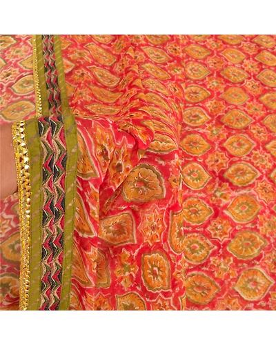 Sanskriti Vintage Red Sarees Blend Georgette Printed Fabric Craft Sari, PRG-8942-Red-Printed Work-Blend Georgette-4