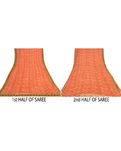 Sanskriti Vintage Red Sarees Blend Georgette Printed Fabric Craft Sari, PRG-8942-Red-Printed Work-Blend Georgette-5