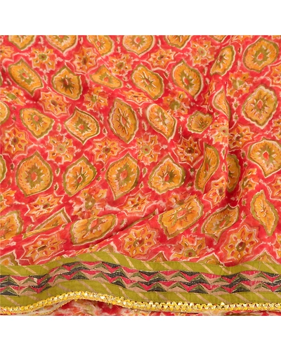 Sanskriti Vintage Red Sarees Blend Georgette Printed Fabric Craft Sari, PRG-8942-Red-Printed Work-Blend Georgette-6