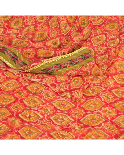 Sanskriti Vintage Red Sarees Blend Georgette Printed Fabric Craft Sari, PRG-8942-Red-Printed Work-Blend Georgette-7
