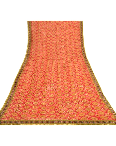 Sanskriti Vintage Red Sarees Blend Georgette Printed Fabric Craft Sari, PRG-8942-Red-Printed Work-Blend Georgette-8