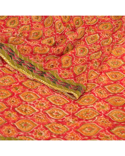 Sanskriti Vintage Red Sarees Blend Georgette Printed Fabric Craft Sari, PRG-8942-Red-Printed Work-Blend Georgette-9