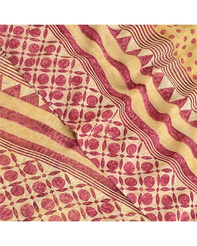 Sanskriti Vintage Dark Red Sarees Pure Georgette Silk Printed Fabric Craft Sari, PRG-8963-Dark Red &amp; Cream-Printed Work-Pure Georgette Silk-1