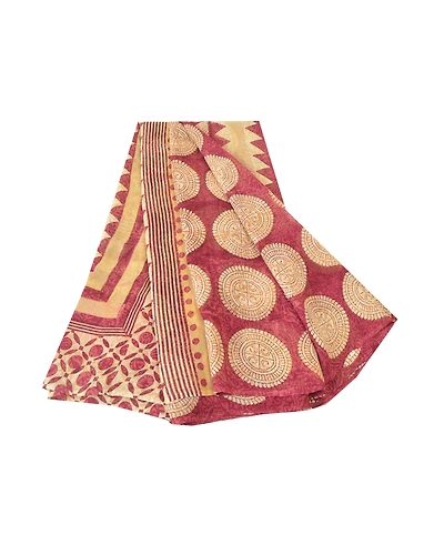 Sanskriti Vintage Dark Red Sarees Pure Georgette Silk Printed Fabric Craft Sari, PRG-8963-Dark Red &amp; Cream-Printed Work-Pure Georgette Silk-2