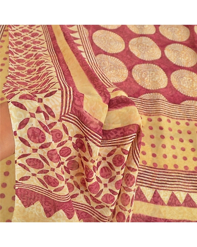 Sanskriti Vintage Dark Red Sarees Pure Georgette Silk Printed Fabric Craft Sari, PRG-8963-Dark Red &amp; Cream-Printed Work-Pure Georgette Silk-4