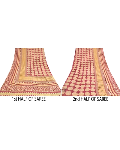 Sanskriti Vintage Dark Red Sarees Pure Georgette Silk Printed Fabric Craft Sari, PRG-8963-Dark Red &amp; Cream-Printed Work-Pure Georgette Silk-5