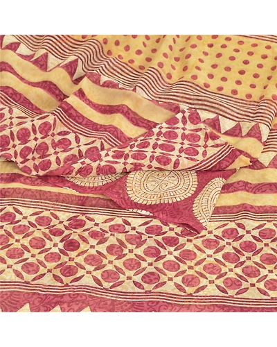Sanskriti Vintage Dark Red Sarees Pure Georgette Silk Printed Fabric Craft Sari, PRG-8963-Dark Red &amp; Cream-Printed Work-Pure Georgette Silk-7