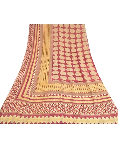 Sanskriti Vintage Dark Red Sarees Pure Georgette Silk Printed Fabric Craft Sari, PRG-8963-Dark Red &amp; Cream-Printed Work-Pure Georgette Silk-8