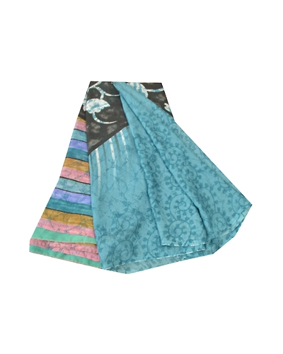 Sanskriti Vintage Blue Sarees Georgette Floral Printed Fabric Craft Sari, PRG-9002-Blue &amp; Black-Printed Work-Georgette-2