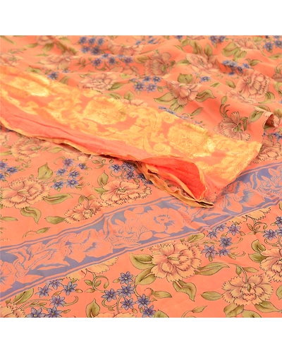 Sanskriti Vintage Peach Saree Blend Georgette Printed Sari 5 Yard Craft Fabric, PRG-9089-Peach-Printed Floral Design-Blend Georgette-9