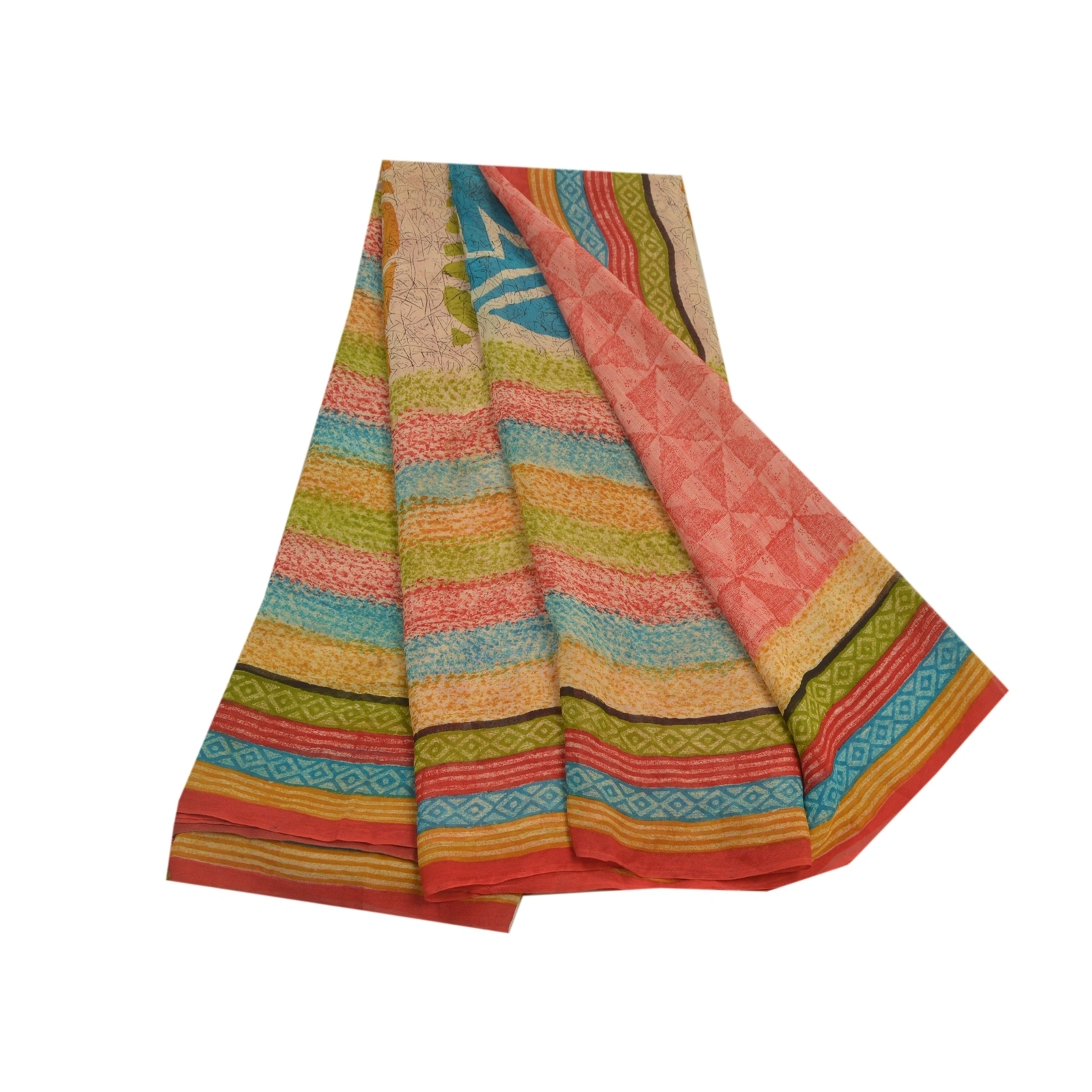 Sanskriti Vintage Indian Sarees Pure Georgette Silk Printed Fabric Craft Sari, PRG-9104-Multi Color-Printed Work-Pure Georgette Silk-2