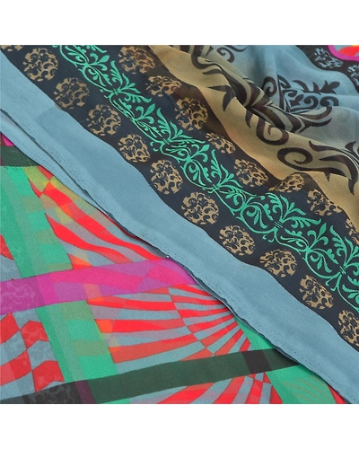 Sanskriti Vintage Indian Sarees Georgette Printed Fabric Craft 5 Yard Sari, PRG-9122-Multi Color-Printed Work-Georgette-1