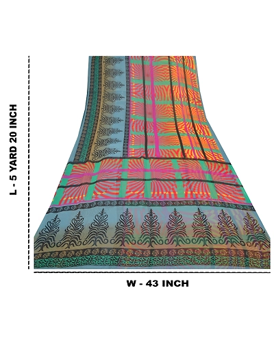 Sanskriti Vintage Indian Sarees Georgette Printed Fabric Craft 5 Yard Sari, PRG-9122-Multi Color-Printed Work-Georgette-3