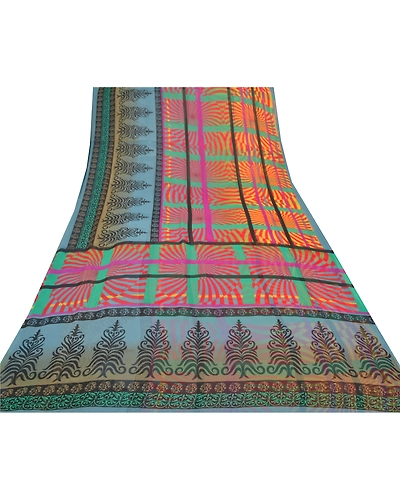 Sanskriti Vintage Indian Sarees Georgette Printed Fabric Craft 5 Yard Sari, PRG-9122-Multi Color-Printed Work-Georgette-8