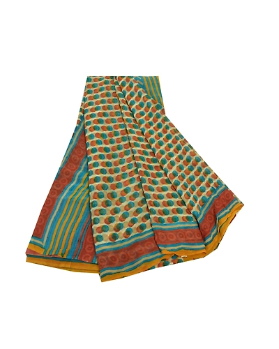Sanskriti Vintage Blue Sarees Pure Georgette Silk Printed Sari Soft Craft Fabric, PRG-9158-Blue-Printed Floral Design-Pure Georgette Silk-2