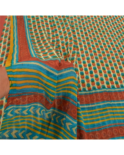 Sanskriti Vintage Blue Sarees Pure Georgette Silk Printed Sari Soft Craft Fabric, PRG-9158-Blue-Printed Floral Design-Pure Georgette Silk-4
