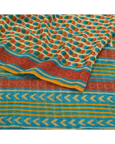 Sanskriti Vintage Blue Sarees Pure Georgette Silk Printed Sari Soft Craft Fabric, PRG-9158-Blue-Printed Floral Design-Pure Georgette Silk-7