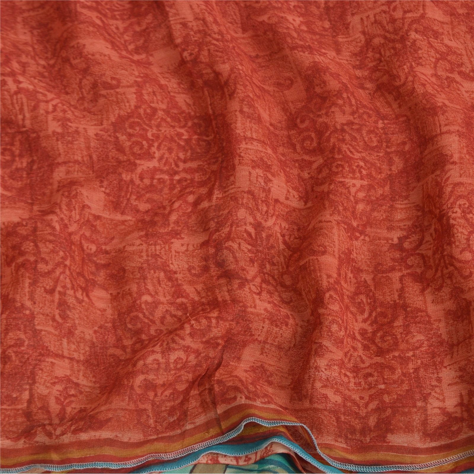 Sanskriti Vintage Red Sarees Pure Georgette Silk Printed Sari 5Yd Craft Fabric, PRG-9194-Red-Printed Floral Design-Pure Georgette Silk-6