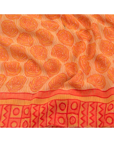 Sanskriti Vintage Yellow Sarees Pure Georgette Silk Printed Sari Craft Fabric, PRG-9195-Orange-Printed Floral Design-Pure Georgette Silk-6