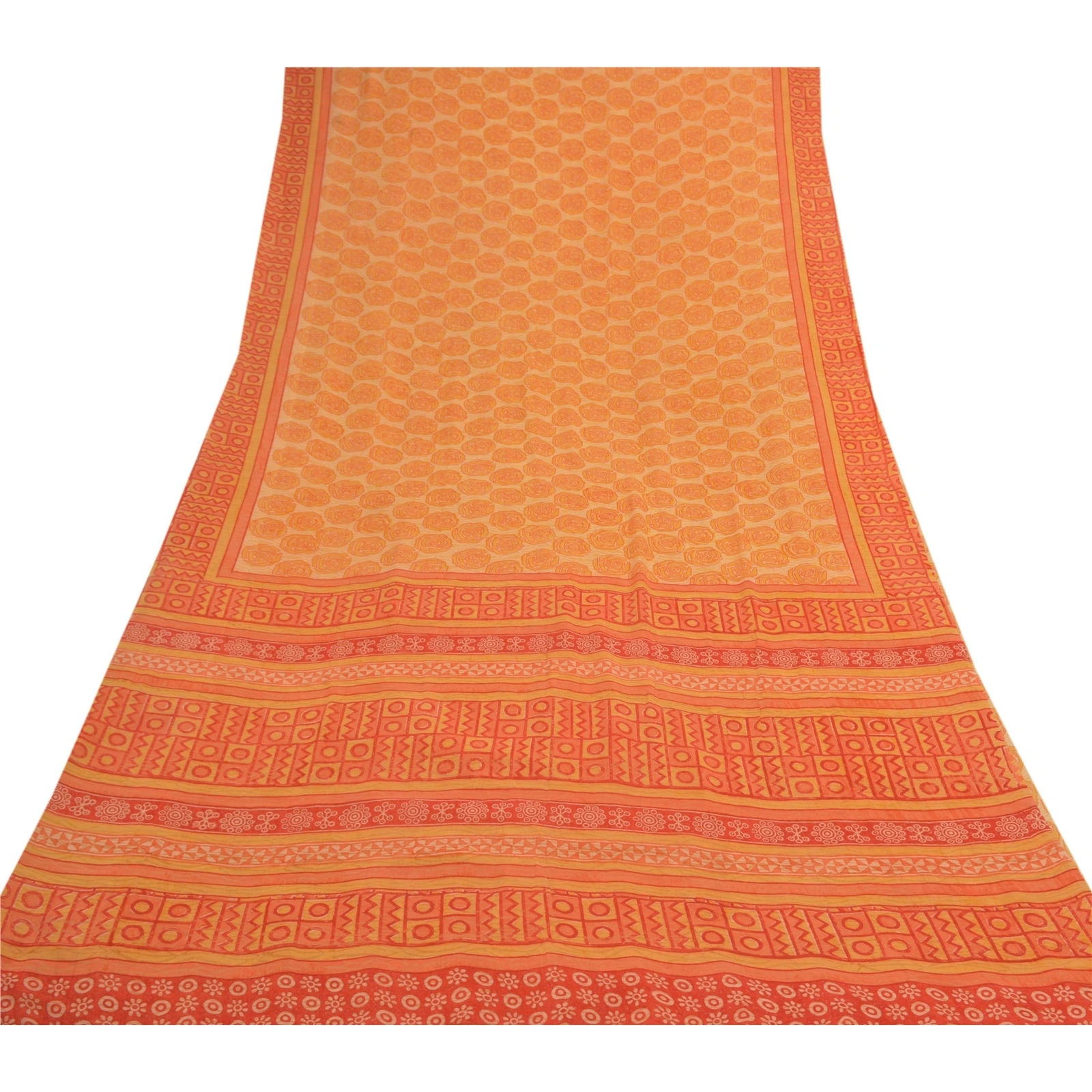 Sanskriti Vintage Yellow Sarees Pure Georgette Silk Printed Sari Craft Fabric, PRG-9195-Orange-Printed Floral Design-Pure Georgette Silk-8