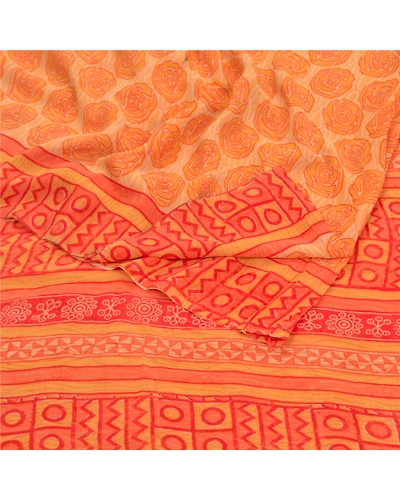 Sanskriti Vintage Yellow Sarees Pure Georgette Silk Printed Sari Craft Fabric, PRG-9195-Orange-Printed Floral Design-Pure Georgette Silk-9