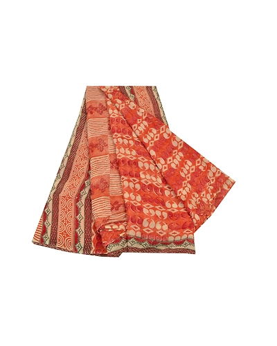 Sanskriti Vintage Rusty Orange Sarees Pure Georgette Silk Printed Sari Fabric, PRG-9197-Rusty Orange-Printed Floral Design-Pure Georgette Silk-2