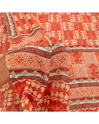 Sanskriti Vintage Rusty Orange Sarees Pure Georgette Silk Printed Sari Fabric, PRG-9197-Rusty Orange-Printed Floral Design-Pure Georgette Silk-4