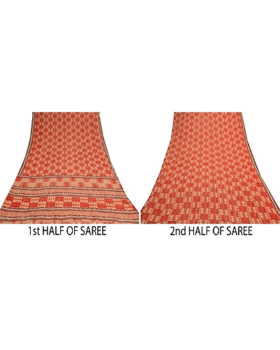 Sanskriti Vintage Rusty Orange Sarees Pure Georgette Silk Printed Sari Fabric, PRG-9197-Rusty Orange-Printed Floral Design-Pure Georgette Silk-5