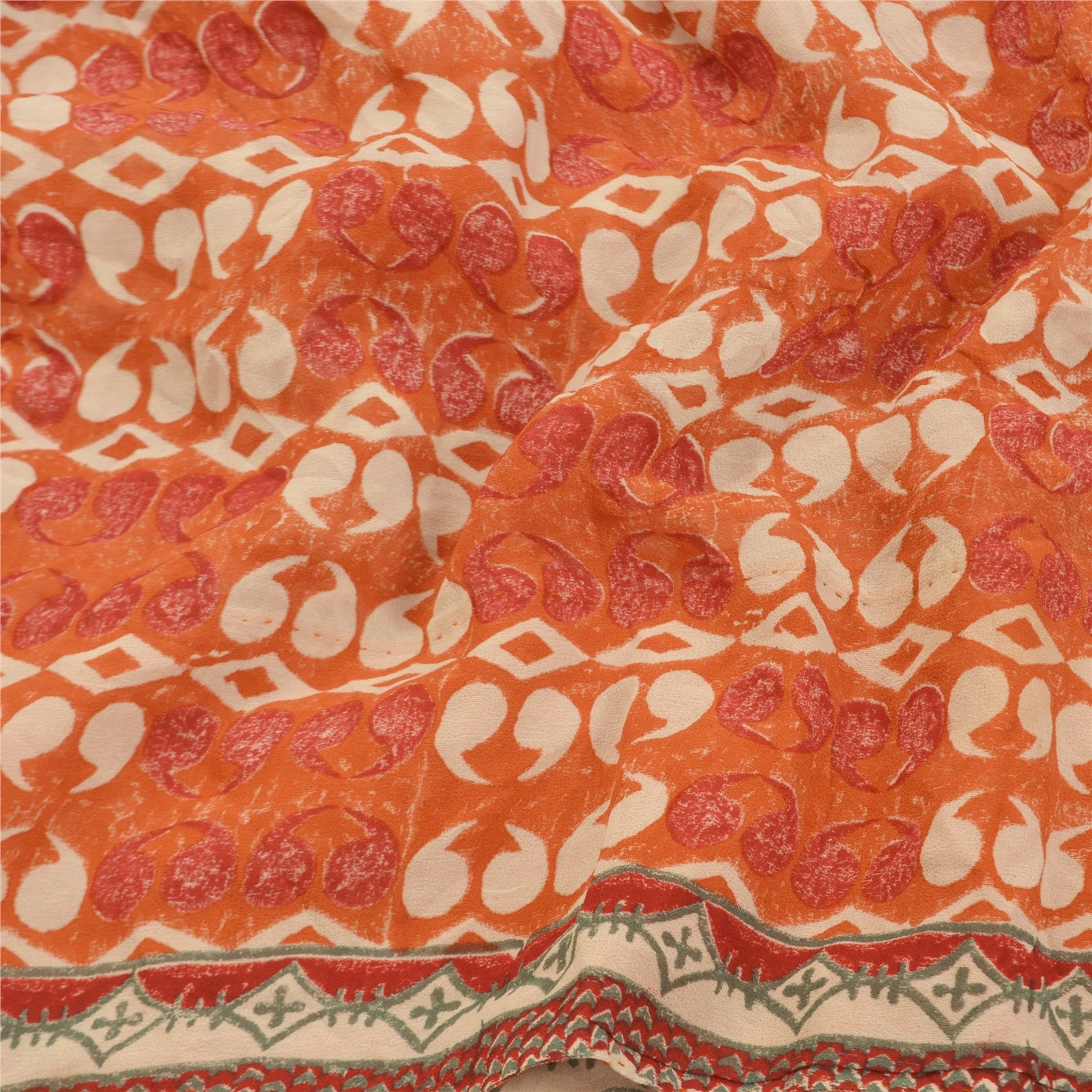 Sanskriti Vintage Rusty Orange Sarees Pure Georgette Silk Printed Sari Fabric, PRG-9197-Rusty Orange-Printed Floral Design-Pure Georgette Silk-6