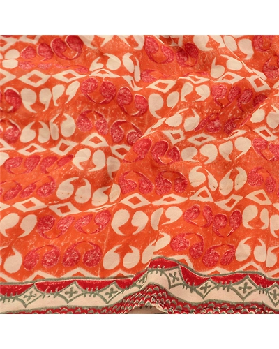 Sanskriti Vintage Rusty Orange Sarees Pure Georgette Silk Printed Sari Fabric, PRG-9197-Rusty Orange-Printed Floral Design-Pure Georgette Silk-6