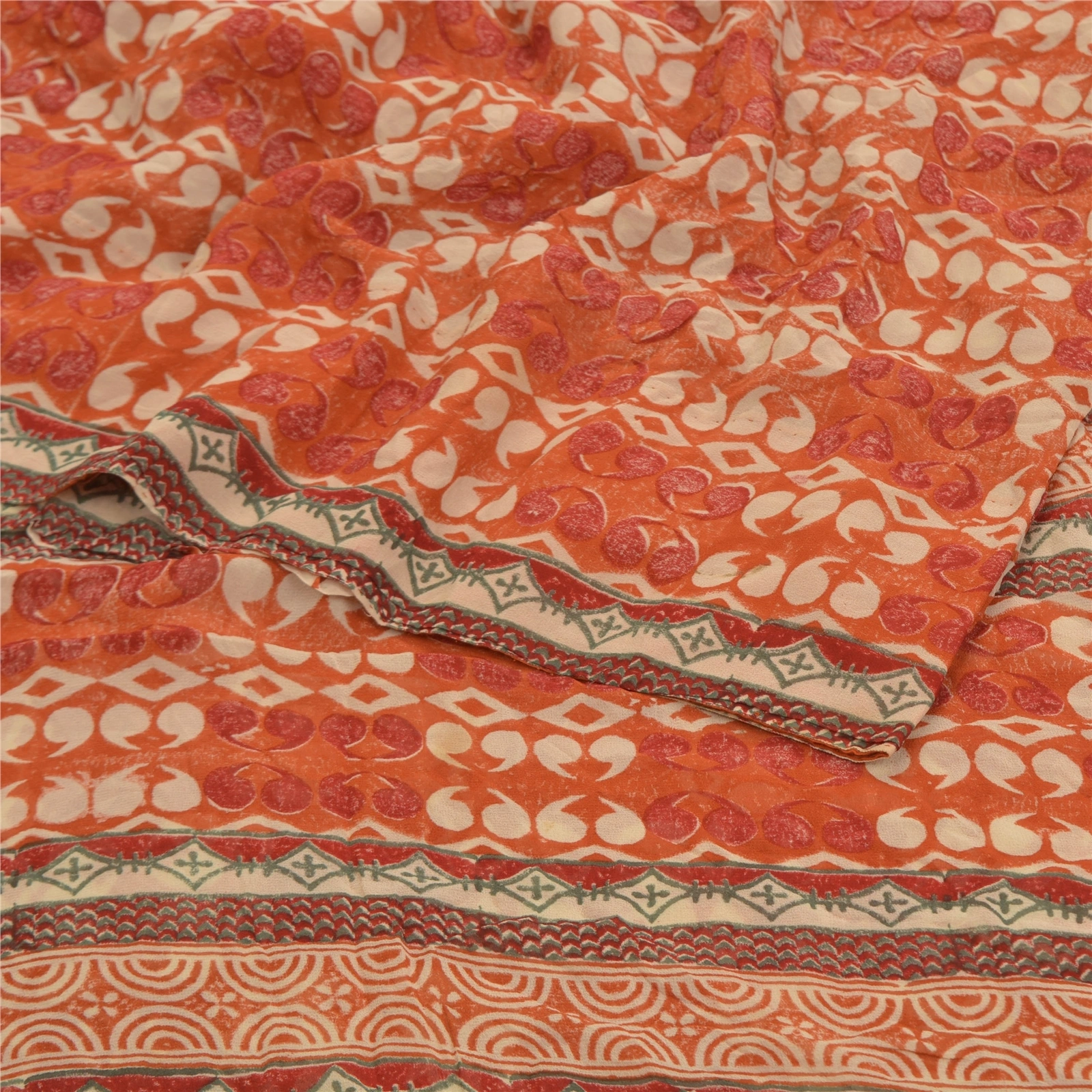 Sanskriti Vintage Rusty Orange Sarees Pure Georgette Silk Printed Sari Fabric, PRG-9197-Rusty Orange-Printed Floral Design-Pure Georgette Silk-7