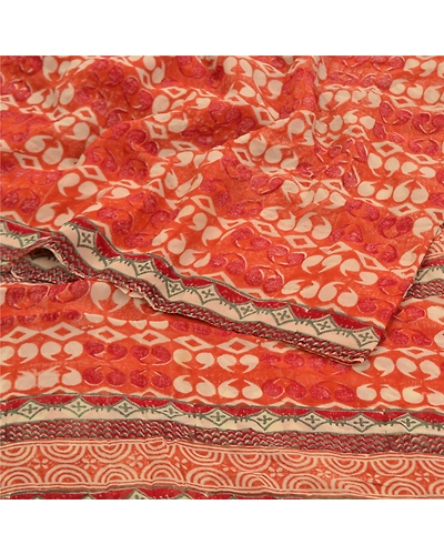 Sanskriti Vintage Rusty Orange Sarees Pure Georgette Silk Printed Sari Fabric, PRG-9197-Rusty Orange-Printed Floral Design-Pure Georgette Silk-7