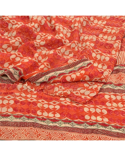 Sanskriti Vintage Rusty Orange Sarees Pure Georgette Silk Printed Sari Fabric, PRG-9197-Rusty Orange-Printed Floral Design-Pure Georgette Silk-9