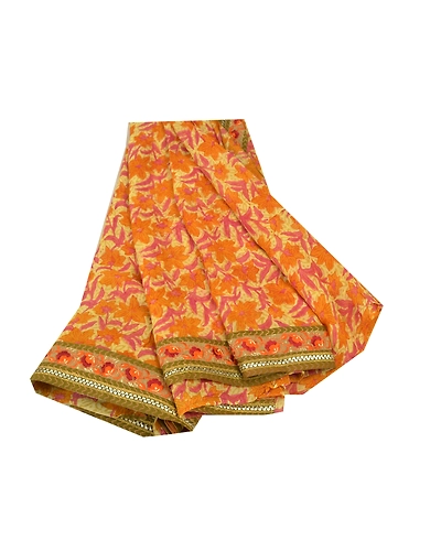 Sanskriti Vintage Cream Saree Blend Georgette Printed Sari 5 Yard Craft Fabric, PRG-9213-Cream-Printed Floral Design-Blend Georgette-2