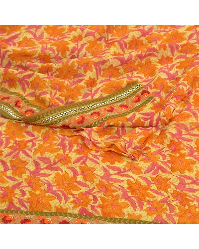 Sanskriti Vintage Cream Saree Blend Georgette Printed Sari 5 Yard Craft Fabric, PRG-9213-Cream-Printed Floral Design-Blend Georgette-7